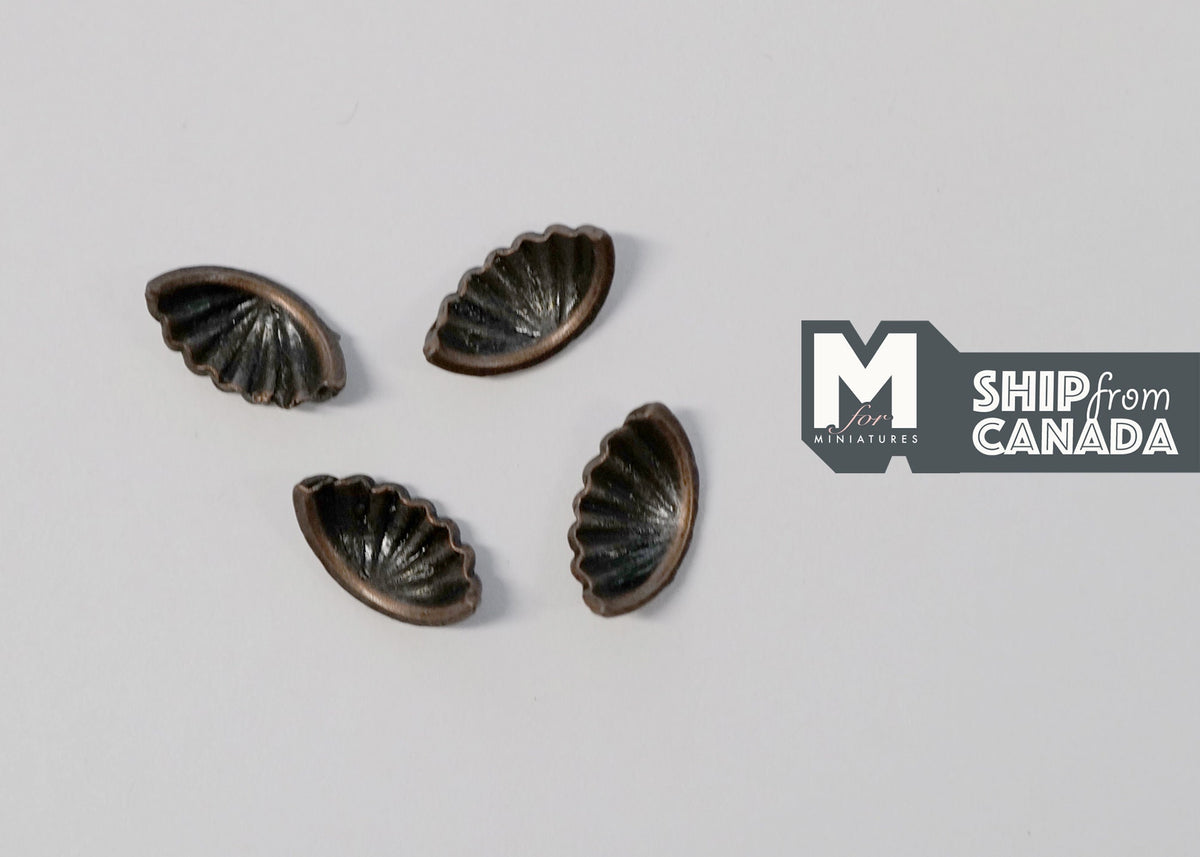 1:12 Scale Miniature Bronze Half Moon Cabinet Pulls, Set of 4, 3/8 inch (V)