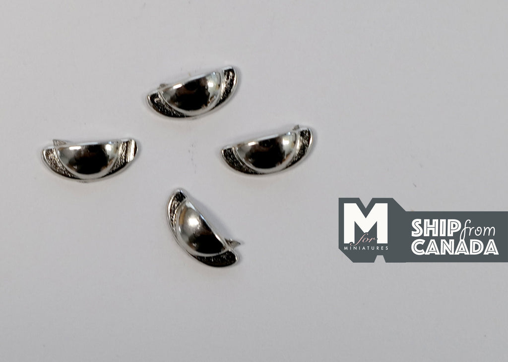 1:12 Scale Miniature Silver Half Moon Cabinet Pulls, Set of 4, 3/8 inch (T)
