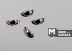 1:12 scale miniature silver half moon cabinet pulls, cup style, set of 4, shown on a light gray surface