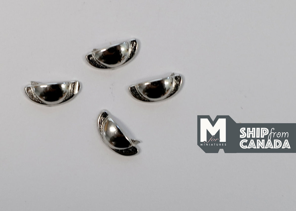 1:12 Scale Miniature Silver Half Moon Cabinet Pulls, Set of 4, 3/8 inch (T)