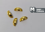 1:12 scale miniature gold half moon cabinet pulls, set of 4, shiny cup style, shown on a gray surface