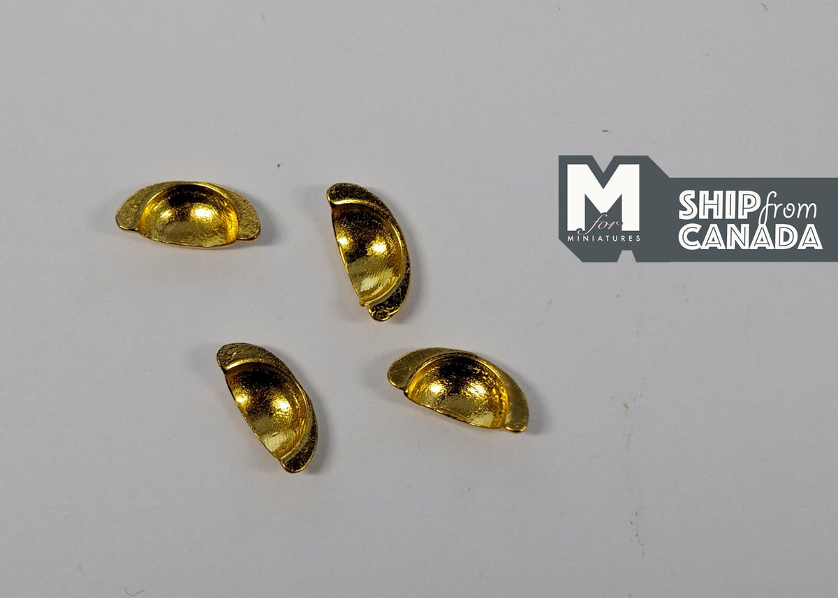 1:12 Scale Miniature Gold Half Moon Cabinet Pulls, Set of 4, 3/8 inch (A2)