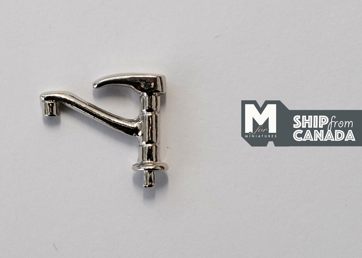 1:12 Scale Miniature Single Lever Mixer Tap, 5/8 inch tall, DIY Dollhouse Supply (silver)