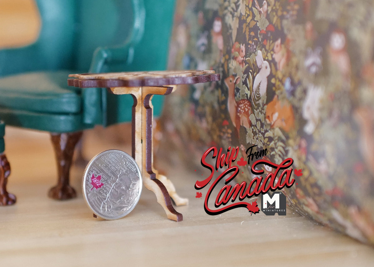 1:12 Scale Miniature Wood Pie Crust Tripod Table, Round Scalloped Top, 1-15/16 inch tall, DIY Dollhouse Supply (light brown)