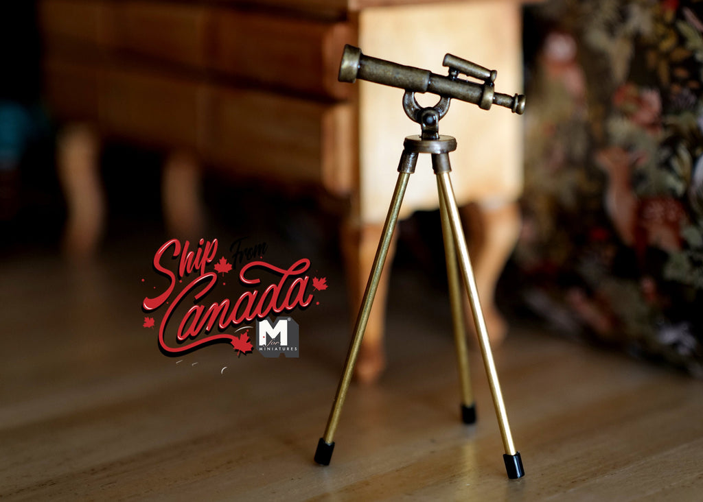 1:12 Scale Miniature Antique Style Telescope on Tripod, 2-3/4 inch tall, DIY Dollhouse Supply (brass)
