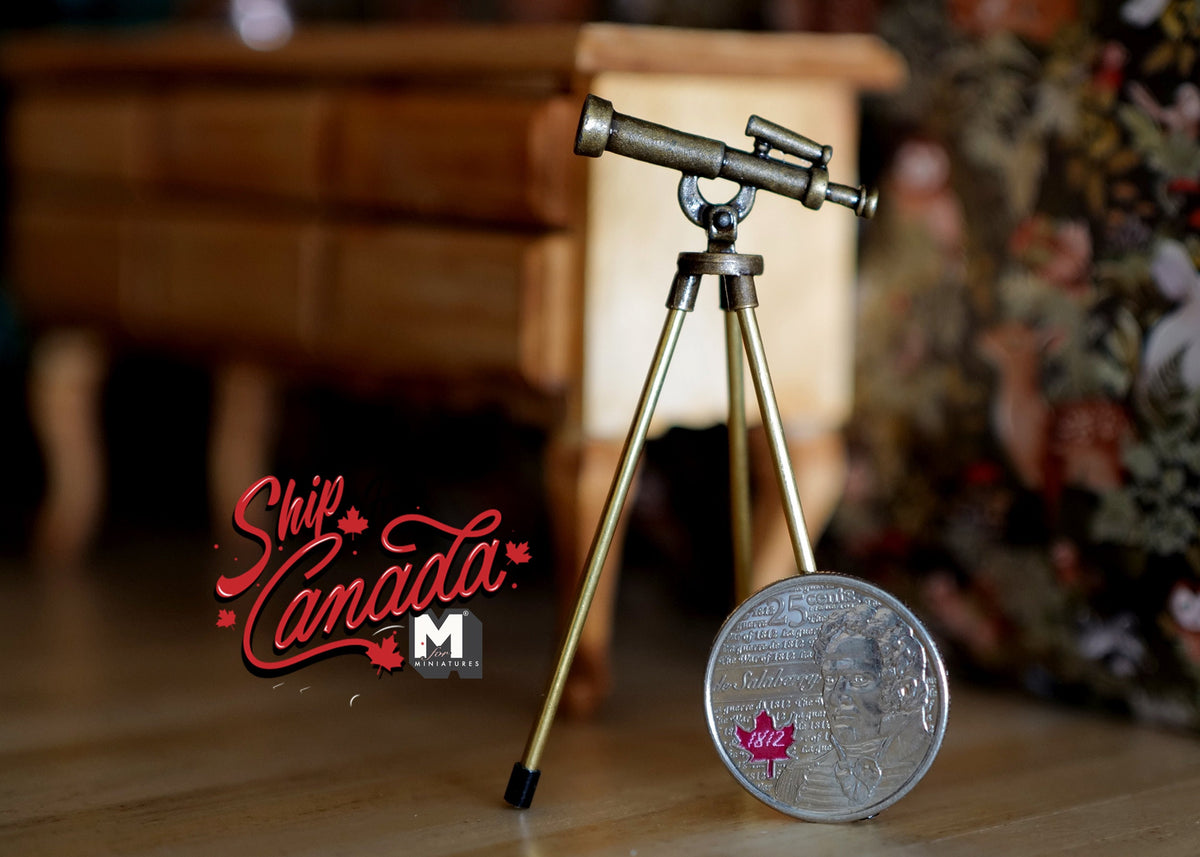 1:12 Scale Miniature Antique Style Telescope on Tripod, 2-3/4 inch tall, DIY Dollhouse Supply (brass)