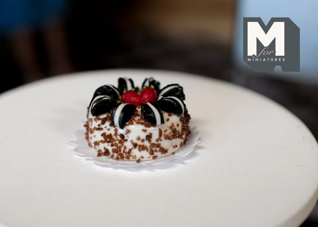 1:12 Scale Miniature Chocolate Cake with Nut Sides and Red Topper, 13/16 inch dia., DIY Dollhouse Supply (non edible)