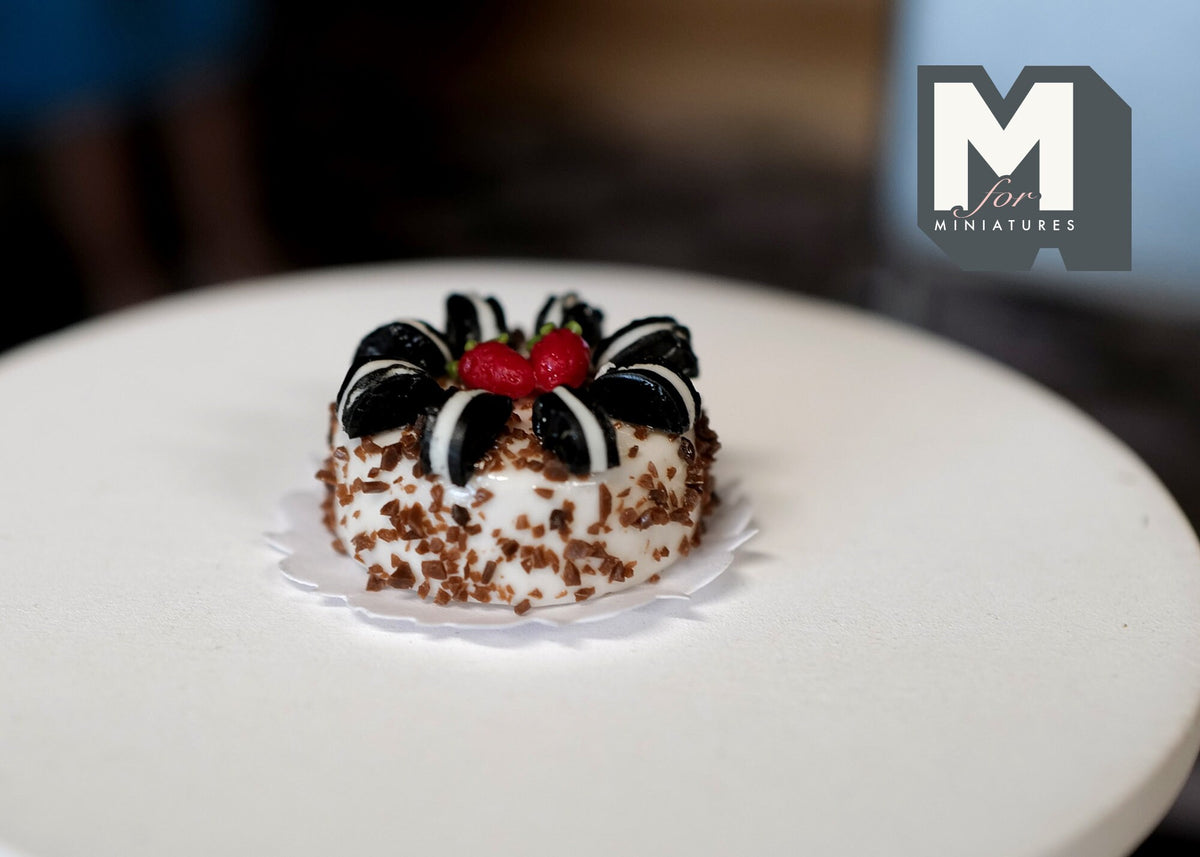 1:12 Scale Miniature Chocolate Cake with Nut Sides and Red Topper, 13/16 inch dia., DIY Dollhouse Supply (non edible)