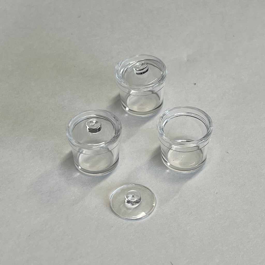 1:12 Scale Miniature Clear Round Canisters with Lids, Set of 3, 1/2 inch tall, DIY Dollhouse Supply