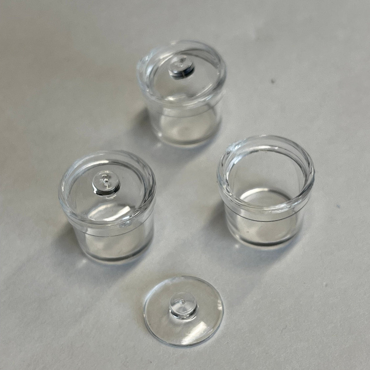 1:12 Scale Miniature Clear Round Canisters with Lids, Set of 3, 1/2 inch tall, DIY Dollhouse Supply