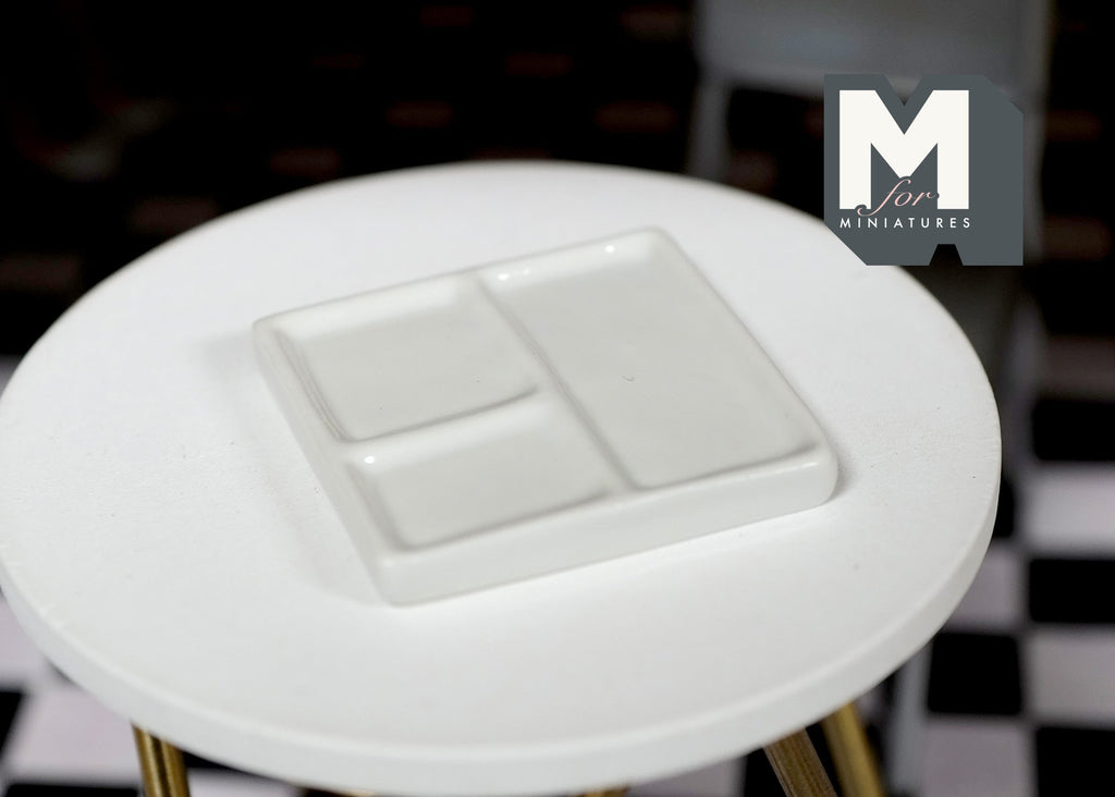 1:12 Scale Miniature Clear Square Divided Plates, Set of 4, 1-7/16 inch wide, DIY Dollhouse Supply