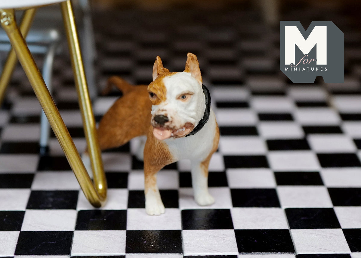 1:12 Scale Miniature Resin Standing Bulldog, 1-15/16 inch tall, DIY Dollhouse Supply (tan and white)