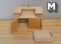 Miniature Kitchen Sink Cabinet with Swing Doors 1:12 Scale Unfinished Dollhouse Cabinet with Sink and Faucet - k005