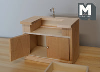 Miniature Kitchen Sink Cabinet with Swing Doors 1:12 Scale Unfinished Dollhouse Cabinet with Sink and Faucet - k005