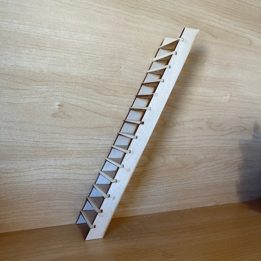 1:12 Scale Miniature Dollhouse Narrow Wood Staircase for 10 Inch Ceiling, 65 Degree, 11-1/8 inch tall
