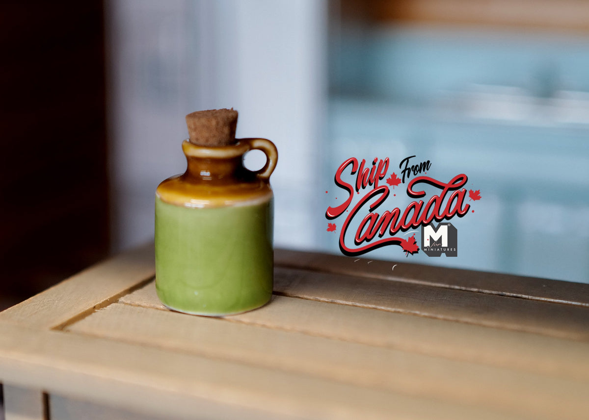 1:12 Scale Miniature Ceramic Jug with Cork, 1-3/8 inch tall, DIY Dollhouse Supply (green)