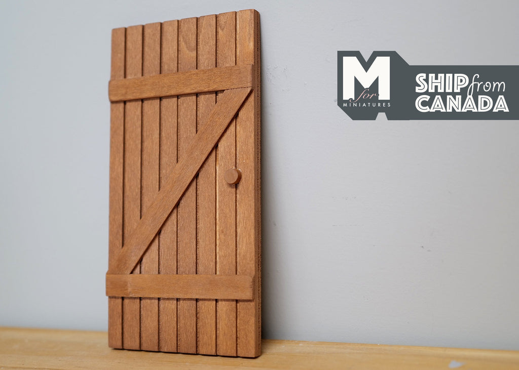 1:12 Scale Miniature Stained Wood Farmhouse Plank Door with Z Brace, 7-1/16 inch high, DIY Dollhouse Supply