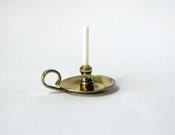 1:12 Dollhouse miniature white candle stick with brass metal base C079