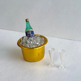 1:12 Dollhouse Miniature Ice Bucket with Wine bottle and Ice, Wine Glasses Set of 3 Miniature Wine Bottle , Miniature Wine Glasses - B032
