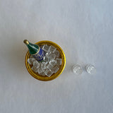 1:12 Dollhouse Miniature Ice Bucket with Wine bottle and Ice, Wine Glasses Set of 3 Miniature Wine Bottle , Miniature Wine Glasses - B032