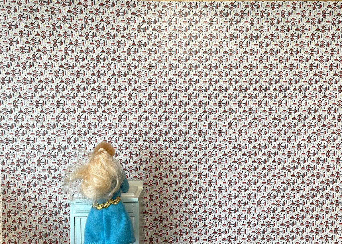 1:12 Scale Miniature Geometric Odeon Wallpaper, 17-1/8 x 12 inch, DIY Dollhouse Supply