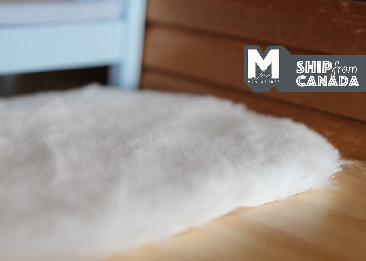 1:12 Scale Miniature Faux Sheepskin Rug, 6-1/2 inch long, DIY Dollhouse Supply (white)