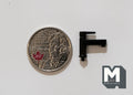 1:12 scale miniature single handle faucet in black with a square modern spout, shown beside a coin for scale