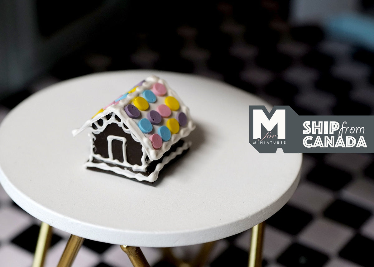 1:12 Scale Miniature Christmas Gingerbread House with Macarons, 13/16 inch tall, DIY Dollhouse Supply