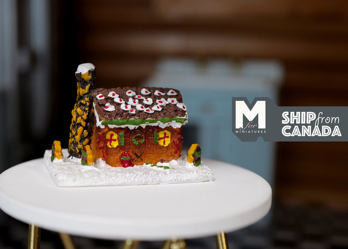 1:12 Scale Miniature Christmas Gingerbread House with Snowy Roof, 1-3/4 inch long, DIY Dollhouse Supply