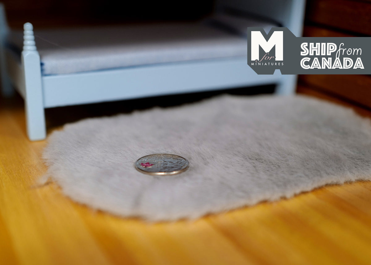 1:12 Scale Miniature Faux Sheepskin Rug, Oval, 6-1/2 inch long, DIY Dollhouse Supply (gray)
