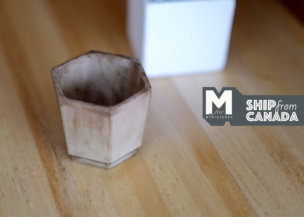 Miniature Weathered Hexagon Planter Pot 1:12 Scale Dollhouse Garden Large Size Geometric Tree Planter 1-1/4 inch tall (brown) - B074