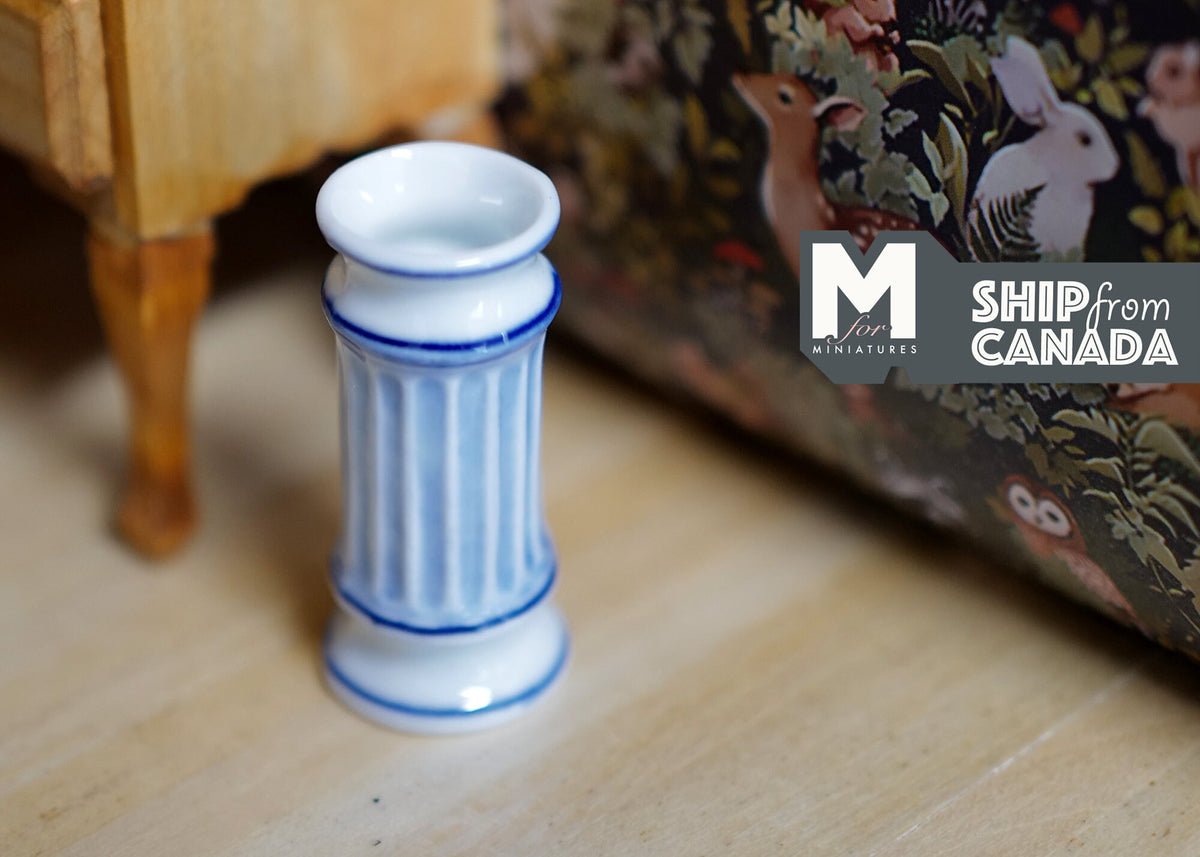 1:12 Scale Miniature Fluted Umbrella Stand, 1-1/2 inch tall, DIY Dollhouse Supply (white and blue)