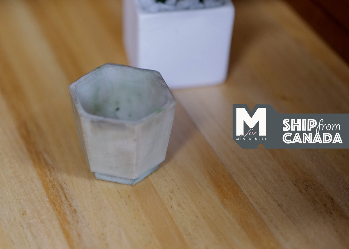 Miniature Weathered Hexagon Planter Pot 1:12 Scale Dollhouse Garden Large Size Geometric Tree Planter 1-1/4 inch tall (green) - B074