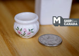1:12 Dollhouse Supplies Miniature Ceramic Round Flower Pot , Leaves Ceramic Planter - B076