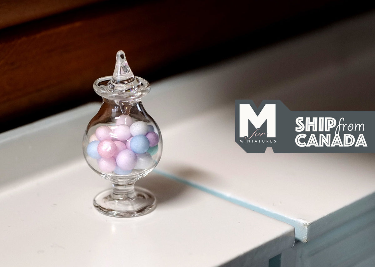 1:12 Scale Miniature Glass Candy Jar with Pastel Candies, Star Top Lid, 1-3/16 inch tall, DIY Dollhouse Supply