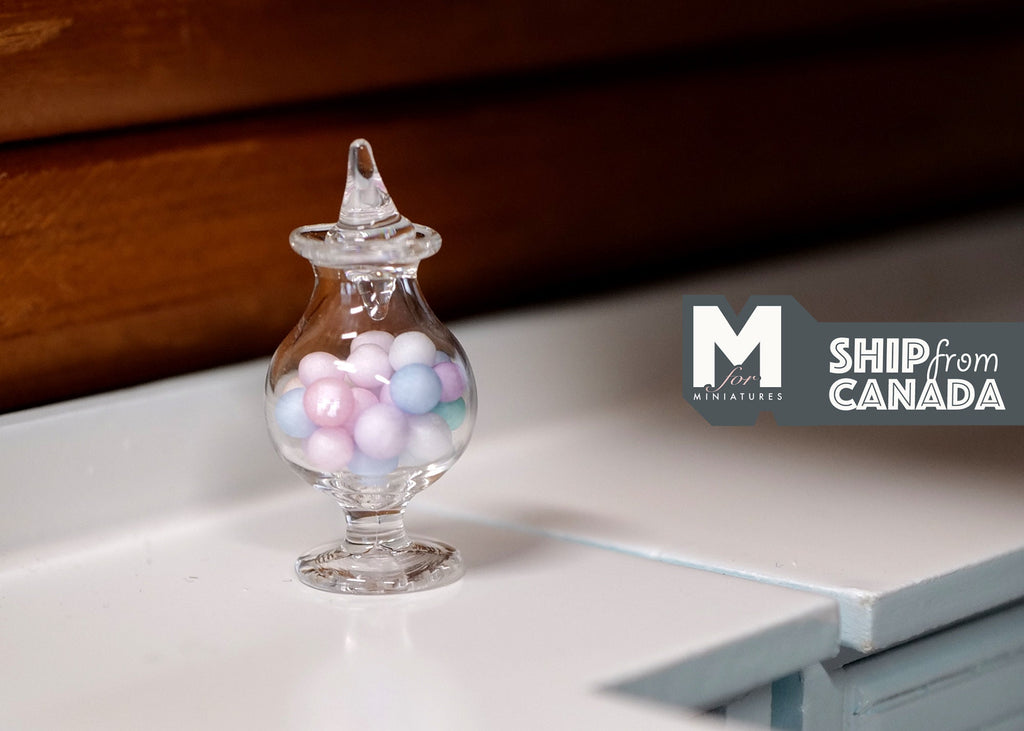 1:12 Scale Miniature Glass Candy Jar with Pastel Candies, Star Top Lid, 1-3/16 inch tall, DIY Dollhouse Supply