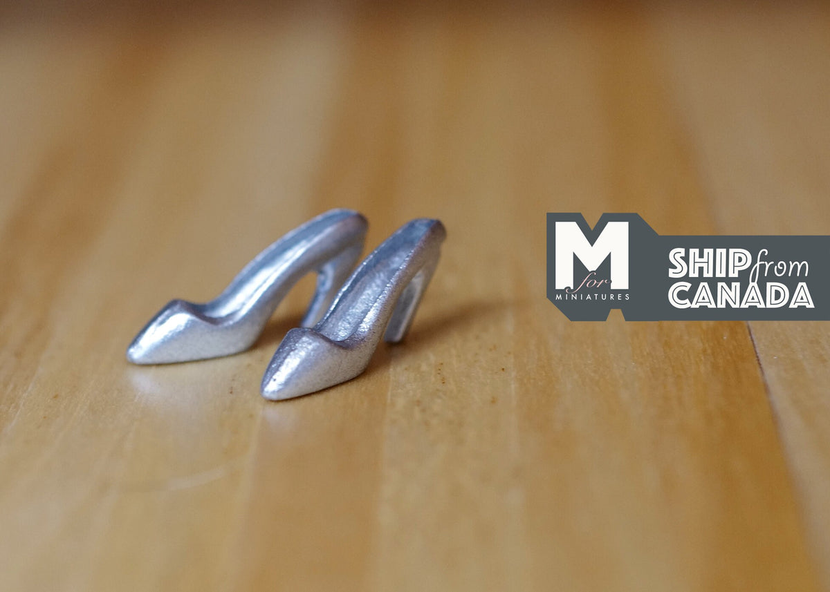 1:12 Scale Miniature High Heel Shoes, 1 Pair, 13/16 inch long, DIY Dollhouse Supply (silver)