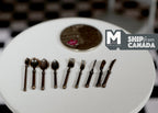 Miniature Metal Flatware Set of 9 , 1:12 Scale Dollhouse Dining Ware Tableware Set Salad Fork Butter Knife Soup Spoon (bronze) - F074