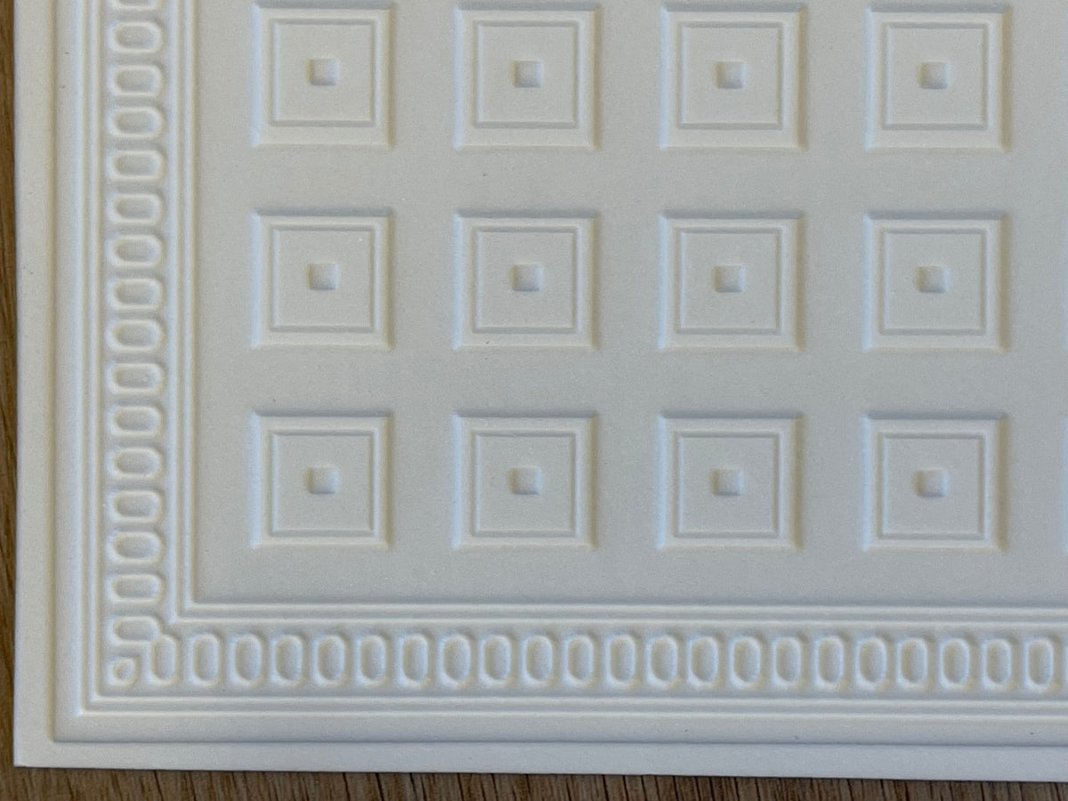 1:12 Scale Miniature Coffered Ceiling Panel, Embossed Foam Board, 13-1/2 x 9-3/4 inch, DIY Dollhouse Supply