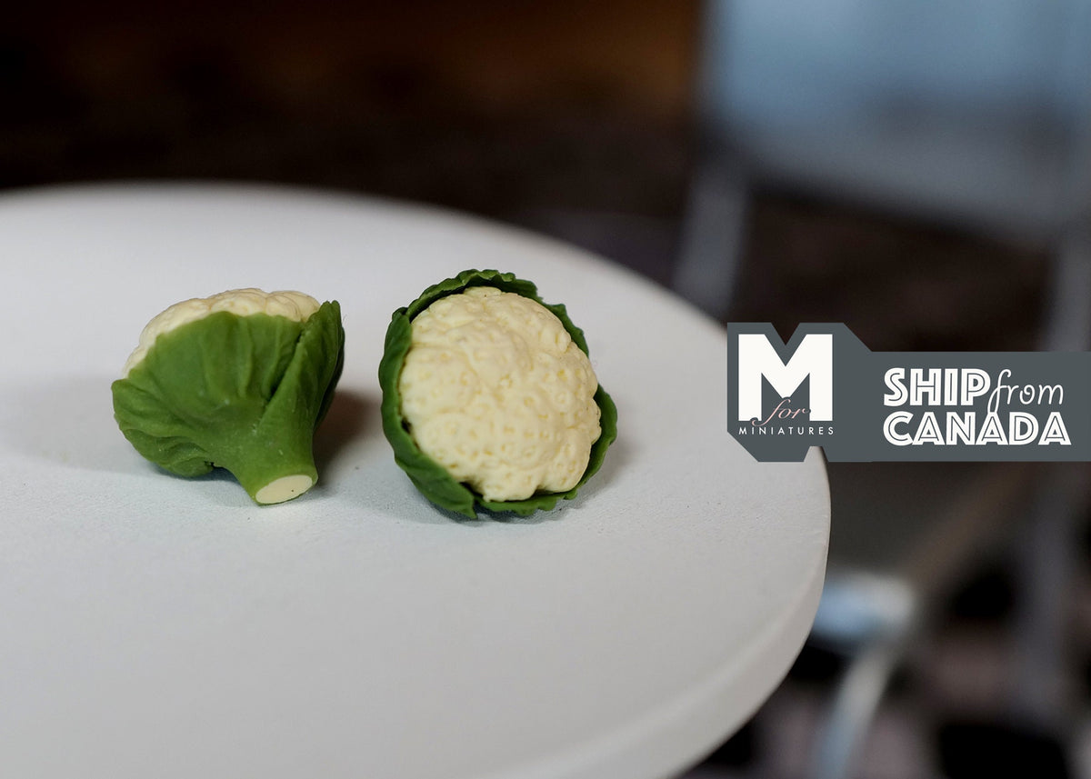 1:12 Scale Miniature Cauliflowers, Set of 2, 9/16 inch long, DIY Dollhouse Supply