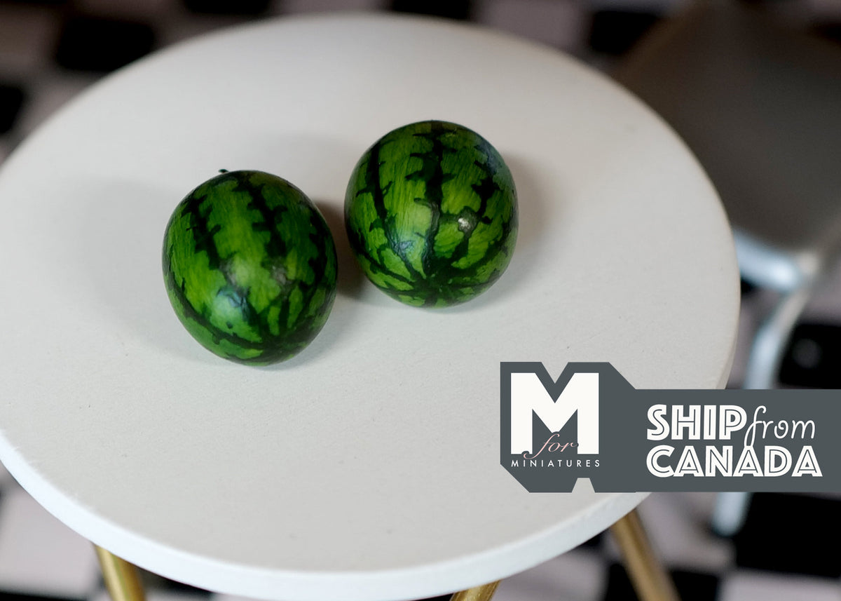 1:12 Scale Miniature Watermelons, Set of 2, 13/16 inch long, DIY Dollhouse Supply