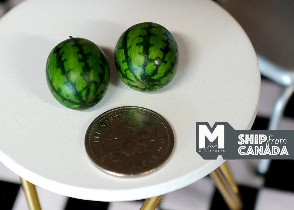 1:12 Scale Miniature Watermelons, Set of 2, 13/16 inch long, DIY Dollhouse Supply