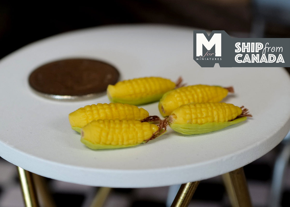 1:12 Scale Miniature Corn Cobs, Set of 5, 13/16 inch long, DIY Dollhouse Supply
