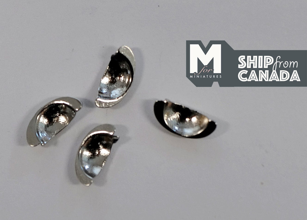 1:12 Scale Miniature Silver Half Moon Cabinet Pulls, Set of 4, 3/8 inch (T)
