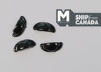 1:12 scale miniature black half moon drawer pulls with glossy cup shape, set of 4, on a white surface