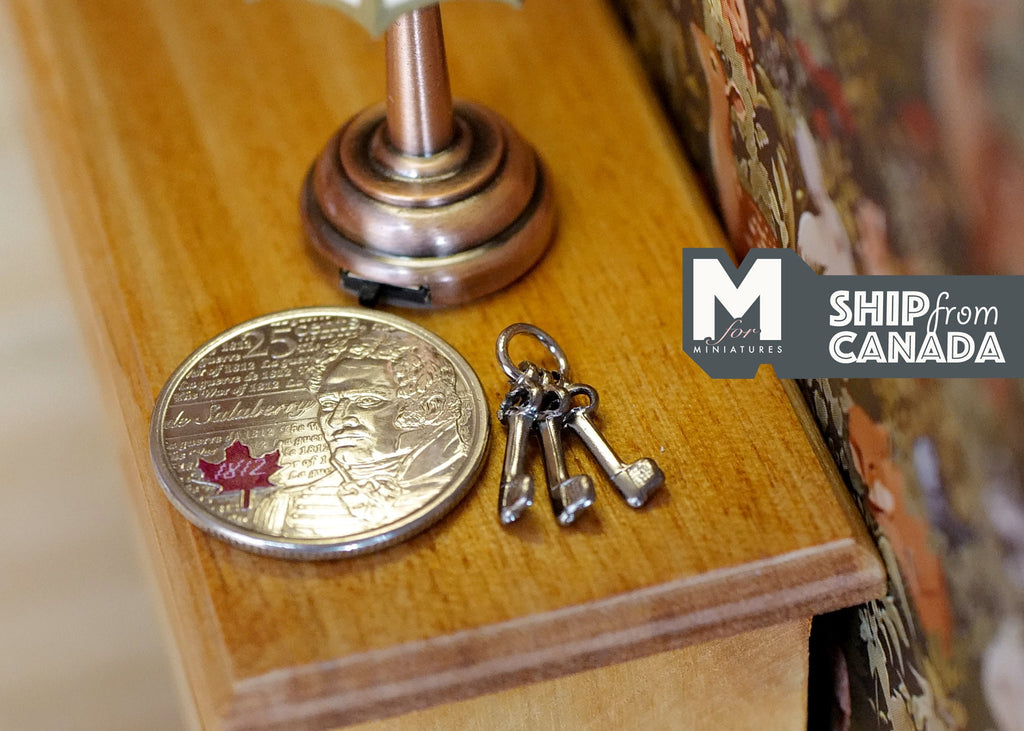 1:12 Scale Miniature Keys on Ring, Set of 3, 1/2 inch long, DIY Dollhouse Supply (silver)