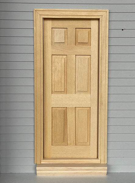 1:12 Dollhouse Classic 6 Panel Door with Back Trim , Unfinished Miniature Interior Door Frame - J002