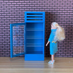 1:12 Scale Miniature Column Beverage Cooler with Glass Door, 4 Shelves, 6-15/16 inch tall, DIY Dollhouse Supply (blue)