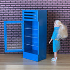1:12 Scale Miniature Column Beverage Cooler with Glass Door, 4 Shelves, 6-15/16 inch tall, DIY Dollhouse Supply (blue)