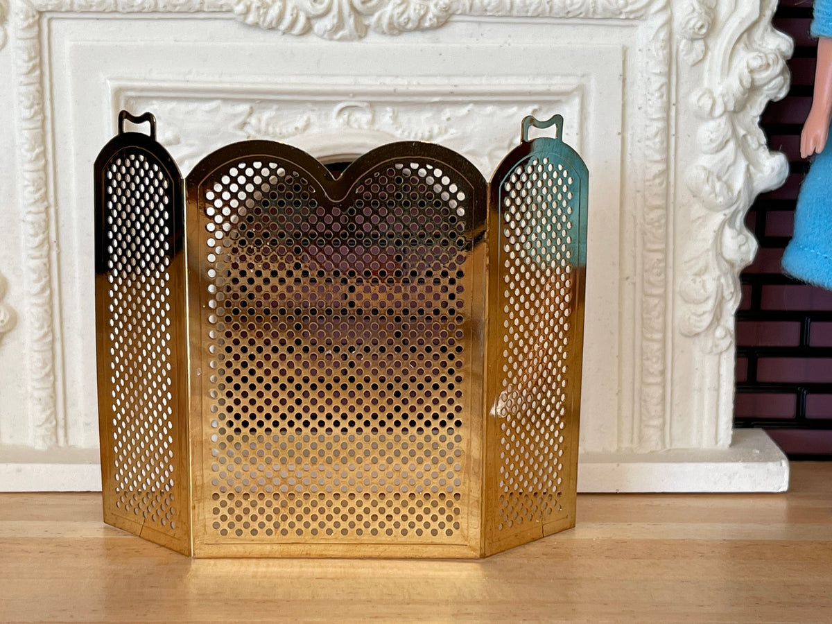 1:12 Scale Miniature Folding Fireplace Screen, 3 Panels, Arched Top, 2-5/8 inch tall, DIY Dollhouse Supply (brass)